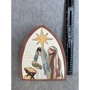 Neutral Nativity Wood Block Glory Haus Kalyn Dunks Oh Holy Night Christmas Decor